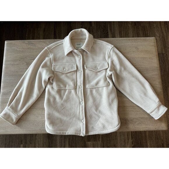 Abercrombie Soft Cream Corduroy RIbbed Shacket Button Front Size XS - Picture 1 of 6